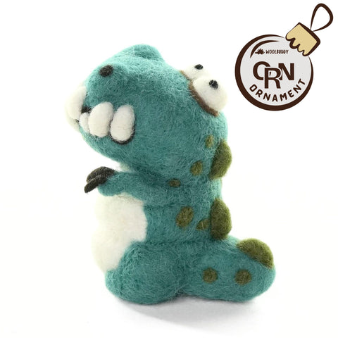 Wool Felt Blue T-Rex Ornament – Prehistoric Animal Holiday Decoration (min. order qty 6 required)