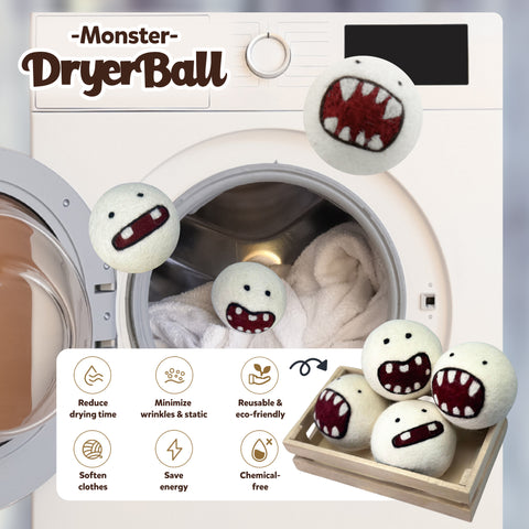 Cute Monster Wool Dryer Balls | Natural Laundry Gift (MOQ 6 sets)