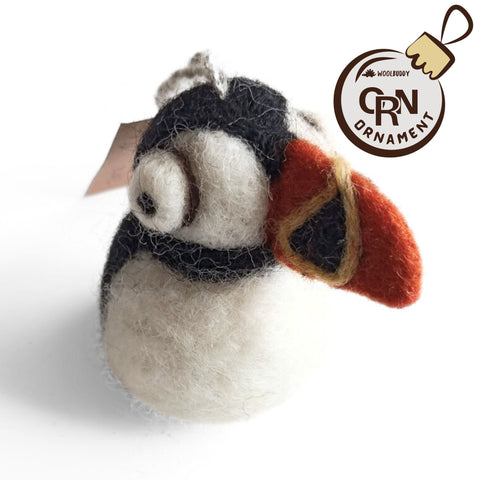 Wool Felt Puffin Ornament – Seabird Holiday Decoration (min. order qty 6 required)